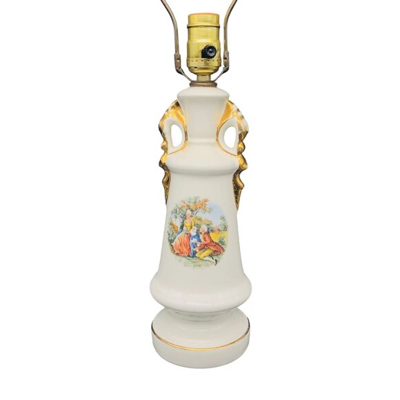 Vintage Glazed Gilded Porcelain Lamp, Table Lighting Decor, Classic French Victo - Picture 1 of 12